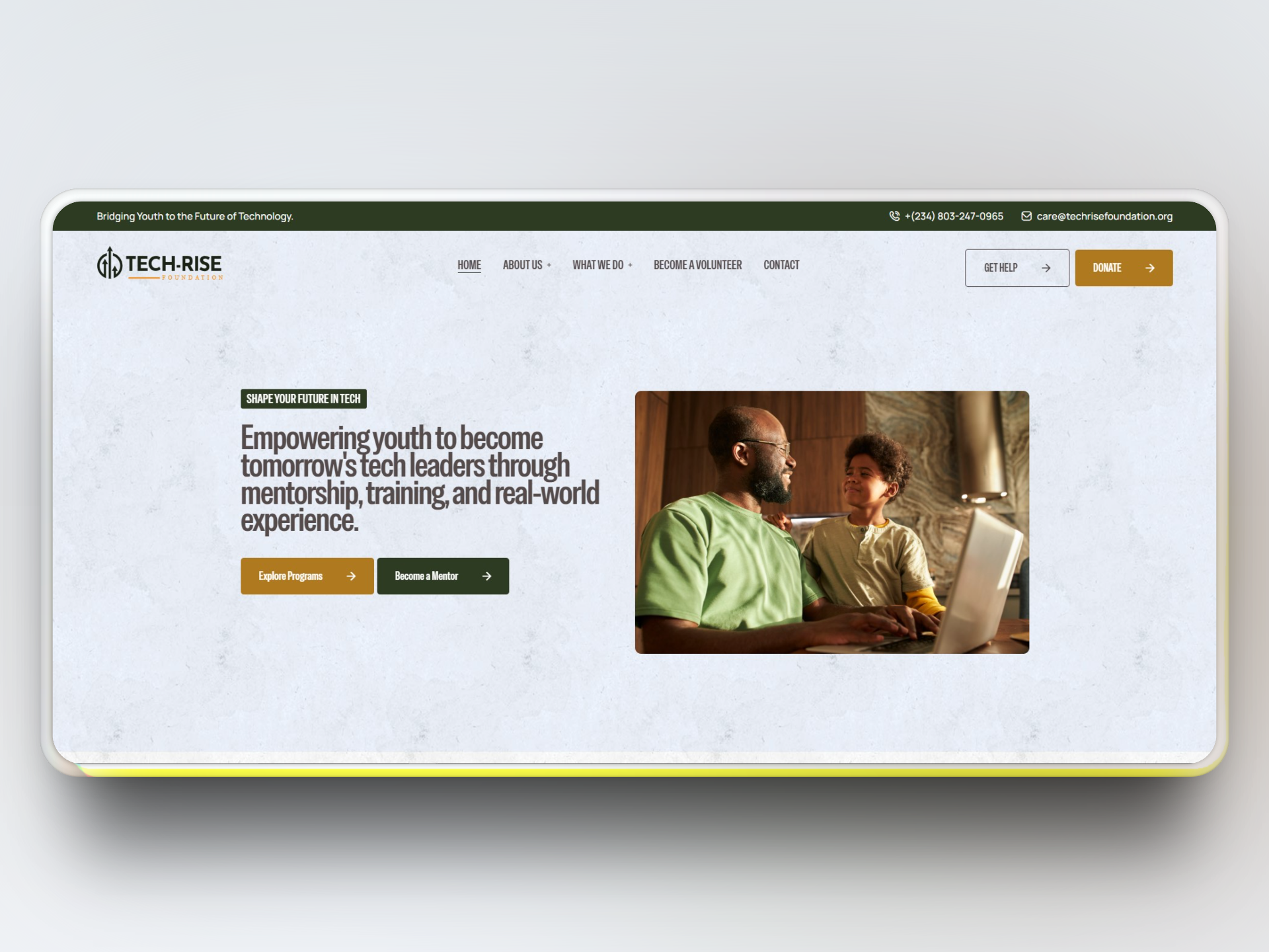 Tech-Rise Foundation homepage mockup